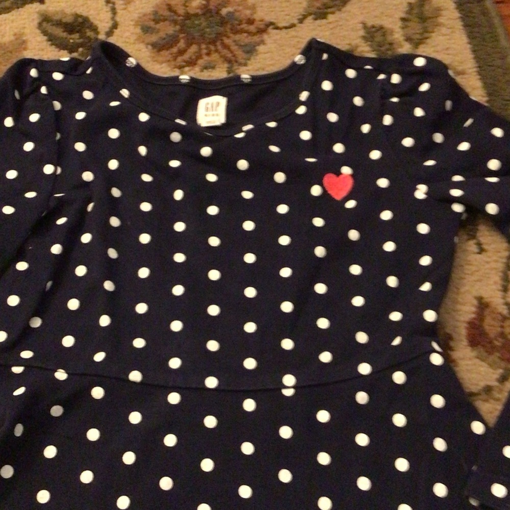 GAP Navy Polka Dot Long-Sleeve Dress with Pink Heart - Picture 3 of 3